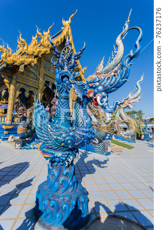 Beautiful of blue temple Wat Rong Sua Ten the amazing temple. 76237176