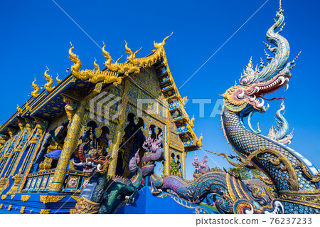 Beautiful of blue temple Wat Rong Sua Ten the amazing temple. Beautiful of blue temple Wat Rong Sua Ten the amazing temple. 76237233