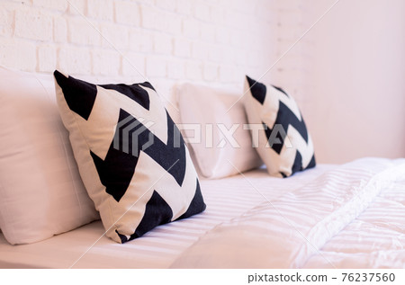 Image of pillow and new design modern bedroom interior decoration at hotel 76237560