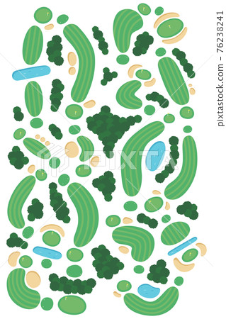 Illustration of a golf course. 18 holes with water hazards and bunkers. Illustration of a golf course. 18 holes with water hazards and bunkers. 76238241