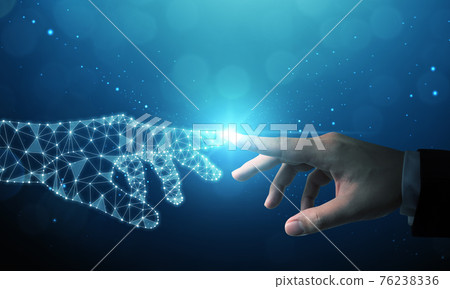 Hand of businessman touching hand artificial intelligence meaning technology connection go to future Hand of businessman touching hand artificial intelligence meaning technology connection go to future 76238336