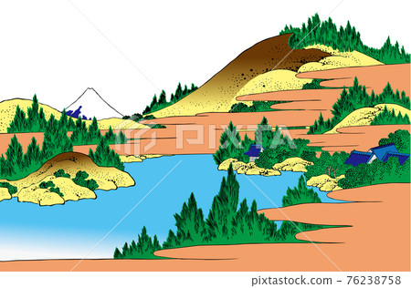 葛飾北齋圖像相模箱根湖水亮版白色背景 76238758