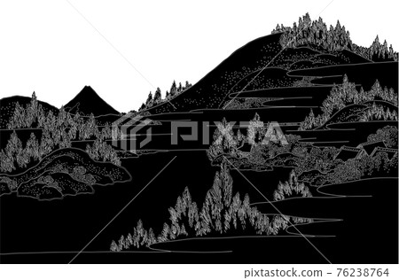 葛飾北齋圖像相模箱根湖水線反轉白色背景 76238764