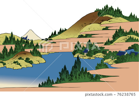 Katsushika Hokusai image Sagami Hakone lake water white background 76238765