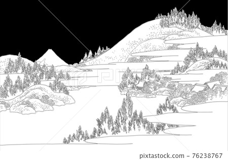 葛飾北齋圖像相模箱根湖水線黑色背景 76238767