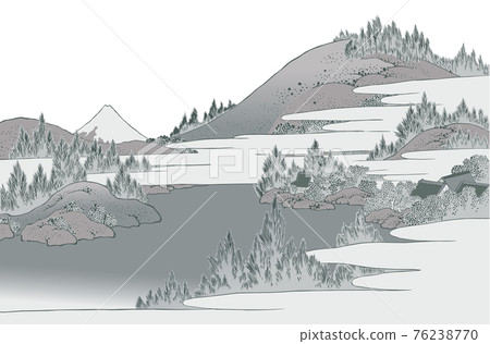 葛飾北齋圖像相模箱根湖水銀白色背景 葛飾北齋圖像相模箱根湖水銀白色背景 76238770