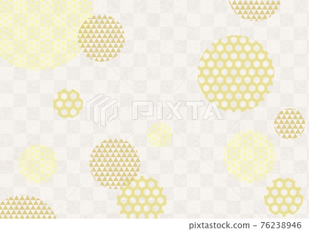 Golden Japanese pattern circle and checkered background material 76238946