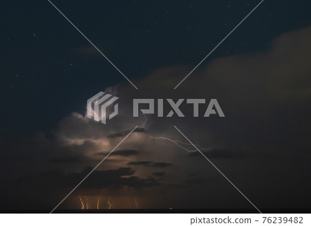 Lightning storm om Mediterranean Sea Lightning storm om Mediterranean Sea 76239482