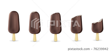 Popsicle ice cream on stick from whole to bitten Popsicle ice cream on stick from whole to bitten 76239942