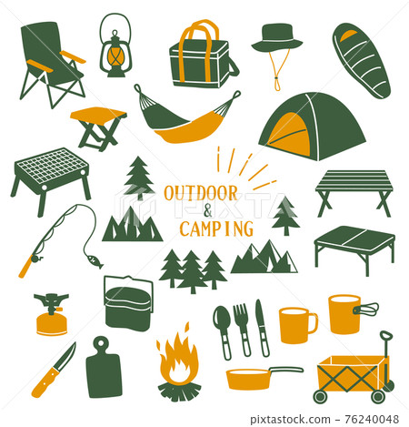 Outdoor icon set green x yellow Outdoor icon set green x yellow 76240048