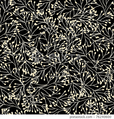 Monochrome seamless pattern nature texture. Plants, grass, stems, branches repeating background Monochrome seamless pattern nature texture. Plants, grass, stems, branches repeating background 76240600