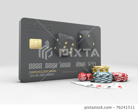 3d Illustration of Bank Card with Dice and chips with play cards, clipping path included 3d Illustration of Bank Card with Dice and chips with play cards, clipping path included 76241511