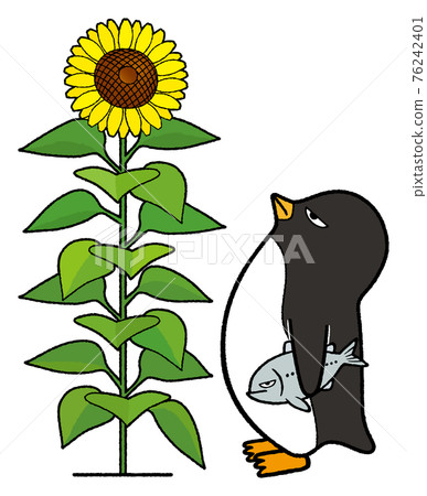 Penguins looking at sunflowers 76242401