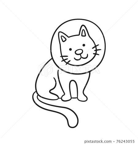 Cat with a neck brace doodle icon. Sick cat with medical collar. Hand drawn isolated vector illustration Cat with a neck brace doodle icon. Sick cat with medical collar. Hand drawn isolated vector illustration 76243055