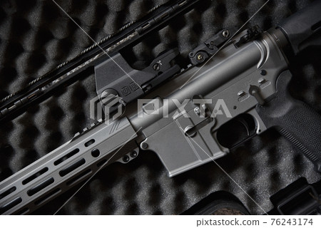 Close-up of a M4A1 (AR-15 model) weapons and military equipment for army, Assault rifle gun 76243174