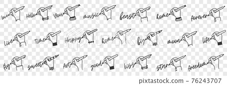 Writing human hand doodle set 76243707