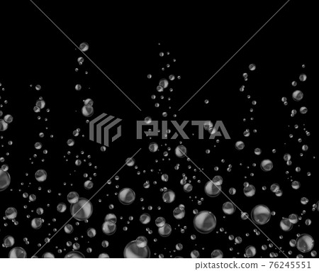 Water bubbles. Realistic raising air circles. Underwater effervescent oxygen template. Fizzing gas in liquid on black background. 3D flying soap foam spheres. Vector champagne or soda 76245551