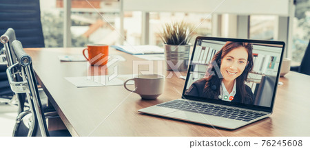 Video call business people meeting on virtual workplace or remote office 76245608