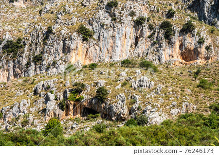 View of Rocca del Crasto near Alcara Li Fusi town in the Nebrodi Park, Sicily View of Rocca del Crasto near Alcara Li Fusi town in the Nebrodi Park, Sicily 76246173