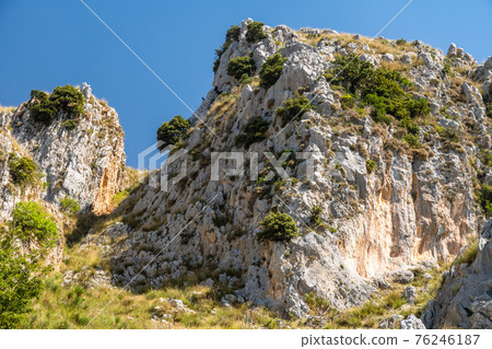 View of Rocca del Crasto near Alcara Li Fusi town in the Nebrodi Park, Sicily 76246187