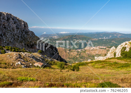 View of Rocca del Crasto near Alcara Li Fusi town in the Nebrodi Park, Sicily 76246205