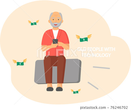 Old people play video game. Senior people with different gadgets. Oldster education on computer Old people play video game. Senior people with different gadgets. Oldster education on computer 76246702