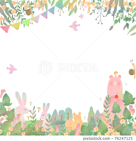 Cute frame illustration vector material with Scandinavian flag of forest animals and plants 76247125