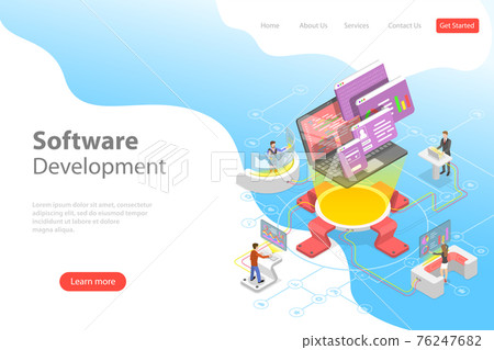 Flat isometric vector landing page template of software development. Flat isometric vector landing page template of software development. 76247682