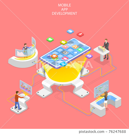 Flat isometric vector concept of mobile app... - Stock Illustration ...