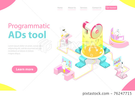 Flat isometric vector landing page template of programmatic advertising. 76247715