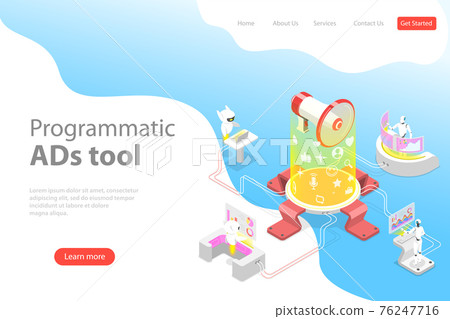 Flat isometric vector landing page template of programmatic advertising. 76247716