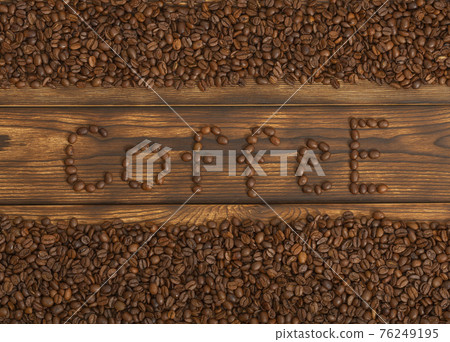 The inscription coffee from beans on a wooden background. Copy space. Flat lay The inscription coffee from beans on a wooden background. Copy space. Flat lay 76249195