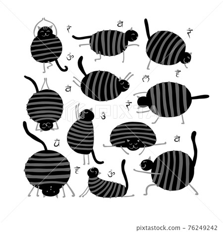 Funny cats doing yoga. Art characters isolated on white for your design Funny cats doing yoga. Art characters isolated on white for your design 76249242