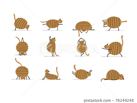 Funny cats doing yoga. Art characters isolated on white for your design Funny cats doing yoga. Art characters isolated on white for your design 76249248