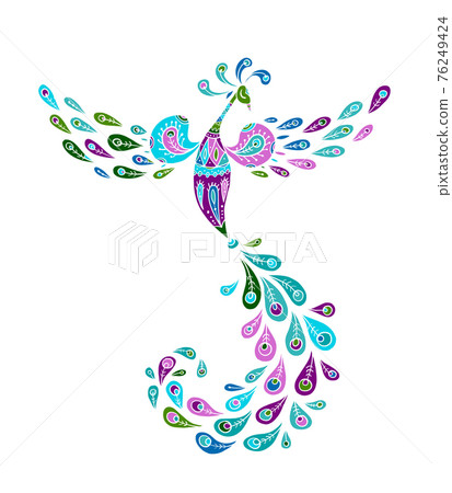 Magic Fairy Bird. Phoenix Bird. Mythical character. Ornamental Silhouette for your design 76249424