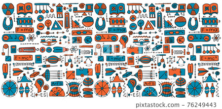 Physics icons, sign and symbols. Seamless Pattern Background for your design Physics icons, sign and symbols. Seamless Pattern Background for your design 76249443