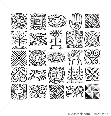 Ethnic handmade ornament, Folk Nordic Symbols.... - Stock Illustration  [76249464] - PIXTA