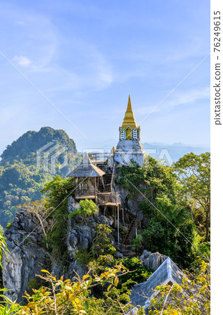 Floating sky pagoda on peak of mountain at Wat Chaloem Phra Kiat Phrachomklao (Phutthabat Sutthawat) temple in Chae Hom district, Lampang, Thailand 76249615
