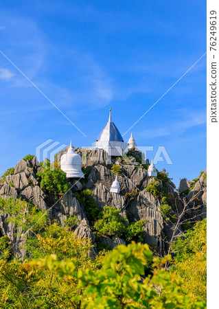 Floating sky pagoda on peak of mountain at Wat Chaloem Phra Kiat Phrachomklao (Phutthabat Sutthawat) temple in Chae Hom district, Lampang, Thailand 76249619