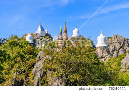 Floating sky pagoda on peak of mountain at Wat Chaloem Phra Kiat Phrachomklao (Phutthabat Sutthawat) temple in Chae Hom district, Lampang, Thailand 76249621