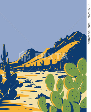 Prickly Pear Cactus or Opuntia Growing in Ironwood Forest National Monument Located in the Sonoran Desert of Arizona WPA Poster Art 76249798