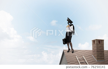 Concept of security and privacy protection with camera headed wo 76250141