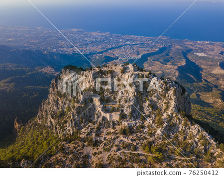 Buffavento Castle in Kyrenia region - Northern Cyprus - aerial view 76250412