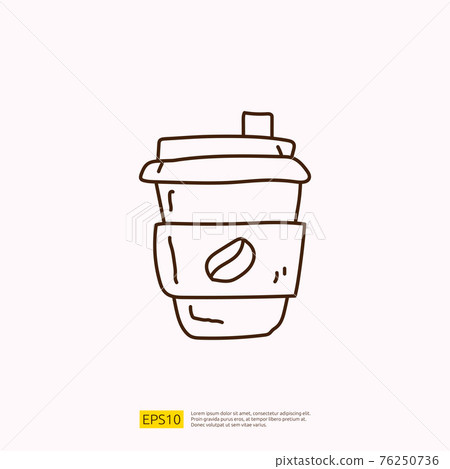 take away paper cup coffee or tea for cafe concept vector illustration. hand drawing doodle linear icon sign symbol 76250736