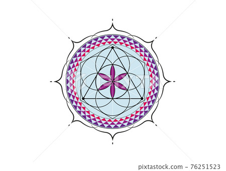 Flower of Life symbol Sacred Geometry. Colorful purple Lotus round Logo icon Geometric mystic mandala of alchemy esoteric Seed of life. Vector divine meditative amulet isolated on white background 76251523