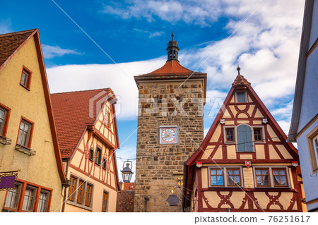 Half-timbered houses Rothenburg ob der Tauber Old Town Bavaria Germany 76251617