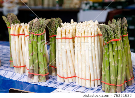 Asparagus for sale at market stall in Bavaria Germany 76251623