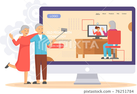 Old people play video game. Senior people with different gadgets. Oldster education on computer Old people play video game. Senior people with different gadgets. Oldster education on computer 76251784