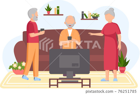 Old people play video game. Senior people with different gadgets. Oldster education on computer 76251785