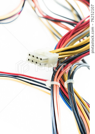 motherboard power wire with white connector vertical on isolated background 76252107